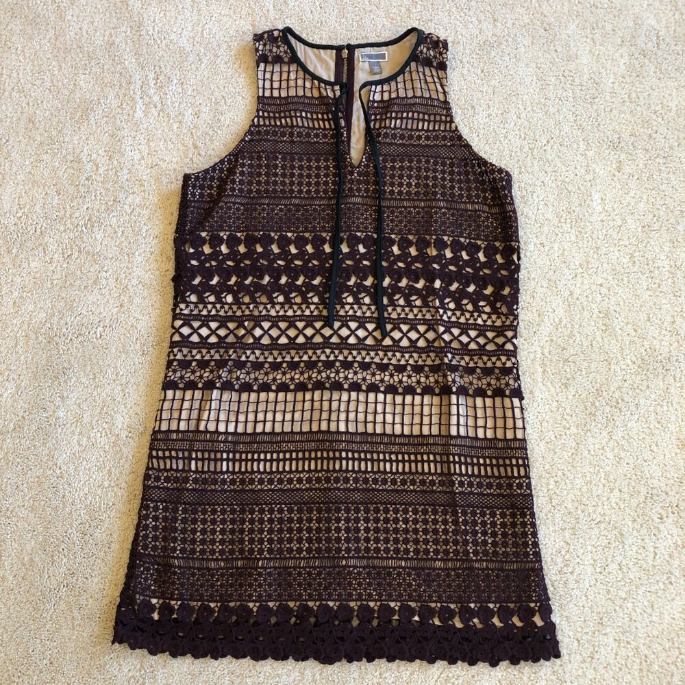 Chelsea28 Nordstrom Burgundy Crochet Fully Lined Sleeveless Shift Dress - Picture 2 of 15